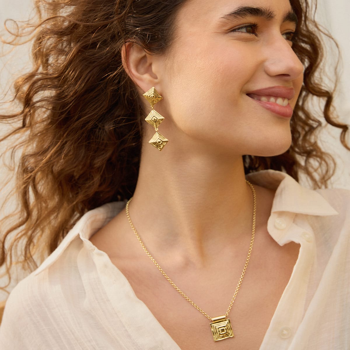 Strata Triple Drop Earrings 18ct Gold Plate