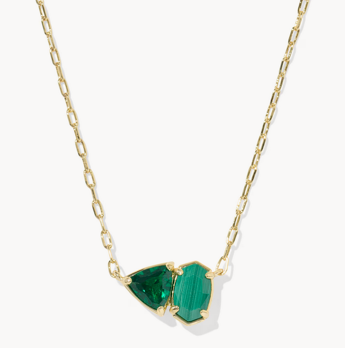 Tatum Short Pendant Necklace Green Mix Gold