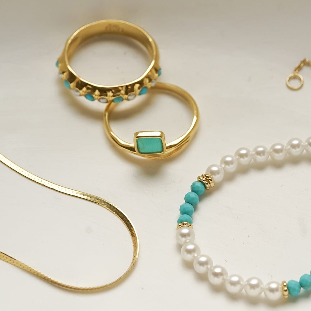 Turquoise Wave Ring 18ct Gold Plate