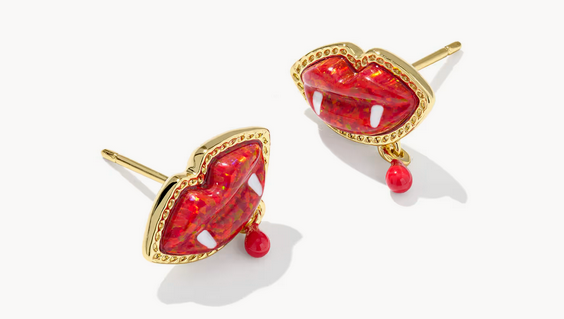 Vampire Stud Earring Gold Red Lab Grown Opal