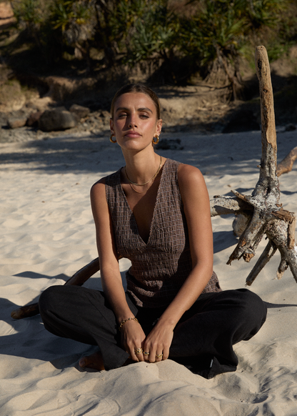 AFENDS Womens Giselle - Seersucker Top - Coffee