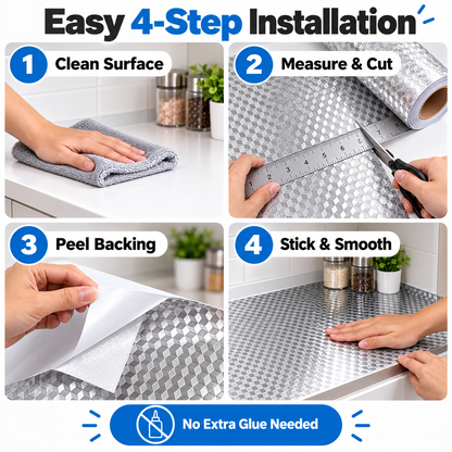 Silver 3D Cube Peel & Stick Kitchen Liner – Instant Glow-Up
