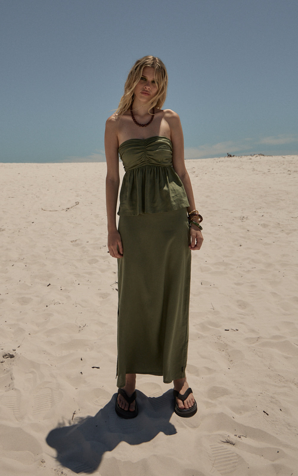 AFENDS Womens Juni -  Strapless Top - Deep Olive