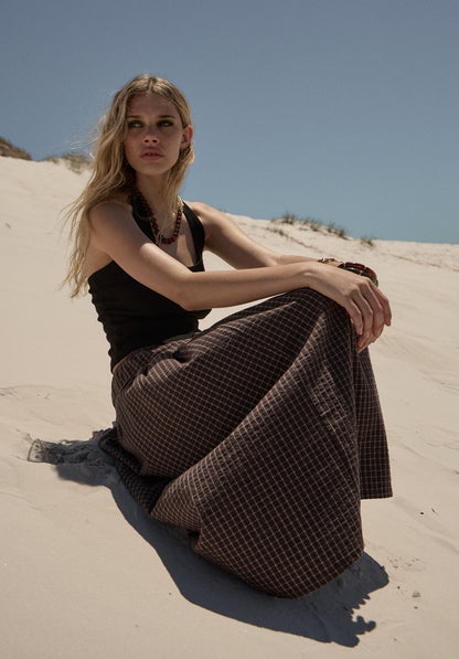 AFENDS Womens Lux -  Midi Skirt - Chocolate Check
