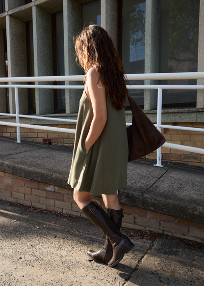 AFENDS Womens Halle - Linen Mini Dress - Deep Olive