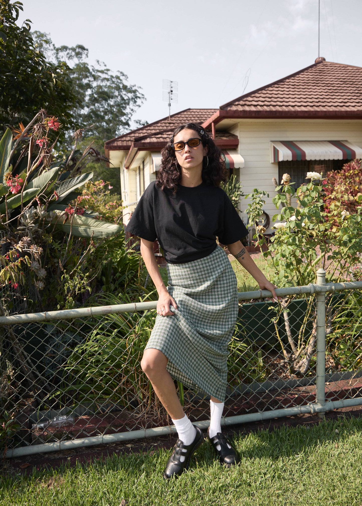 AFENDS Womens Lita - Seersucker Maxi Skirt - Base Deep Green Check