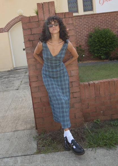AFENDS Womens Tully - Seersucker Maxi Dress - Position Navy Check