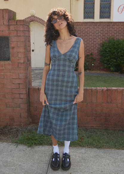 AFENDS Womens Tully - Seersucker Maxi Dress - Position Navy Check