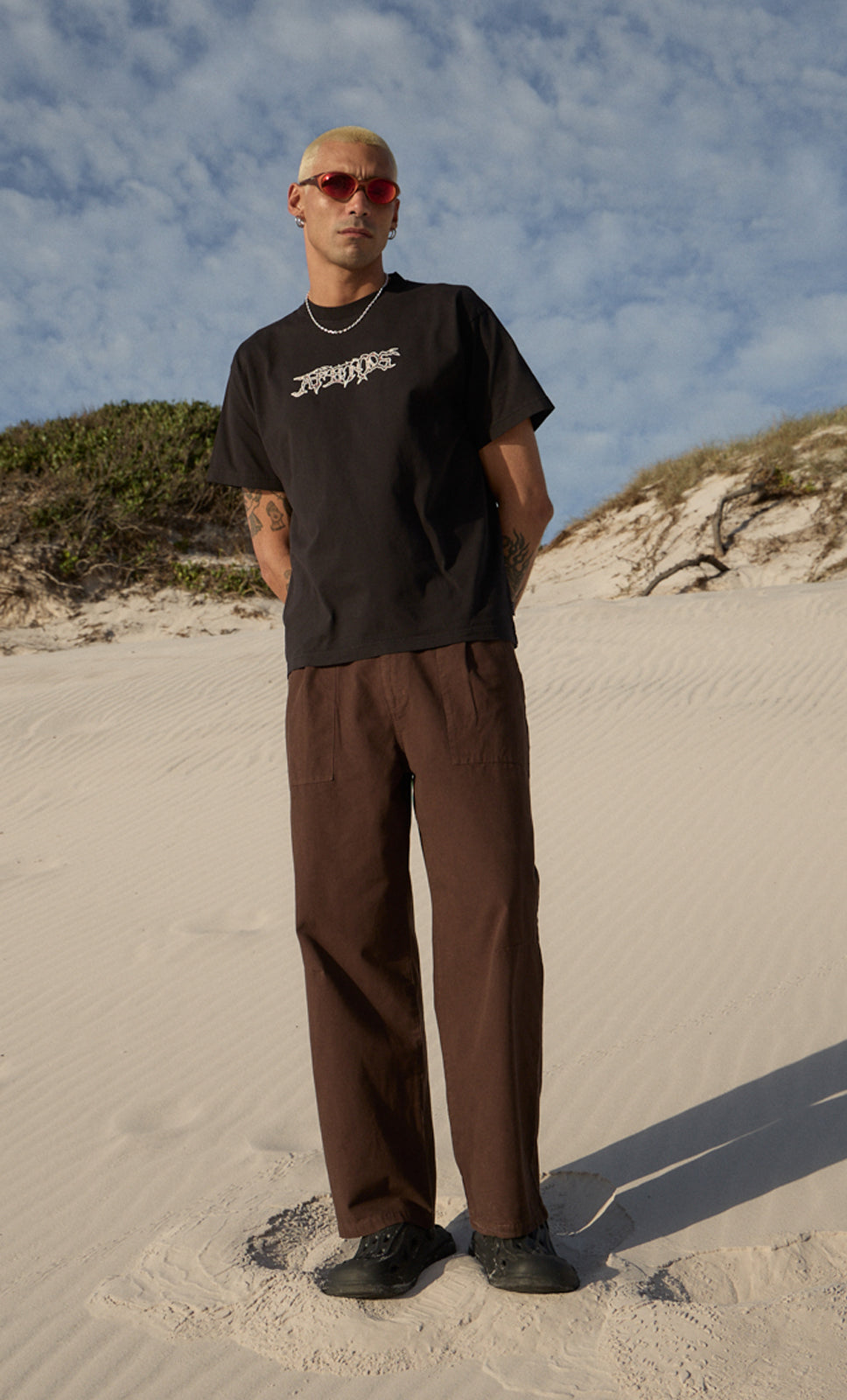 AFENDS Mens Kharma -  Heavyweight Boxy Tee - Stone Black