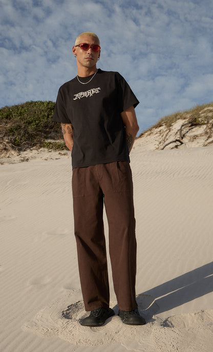 AFENDS Mens Kharma -  Heavyweight Boxy Tee - Stone Black