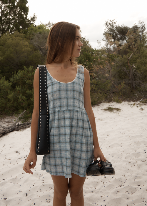 AFENDS Womens Jesse - Seersucker Mini Dress - Overcast Check