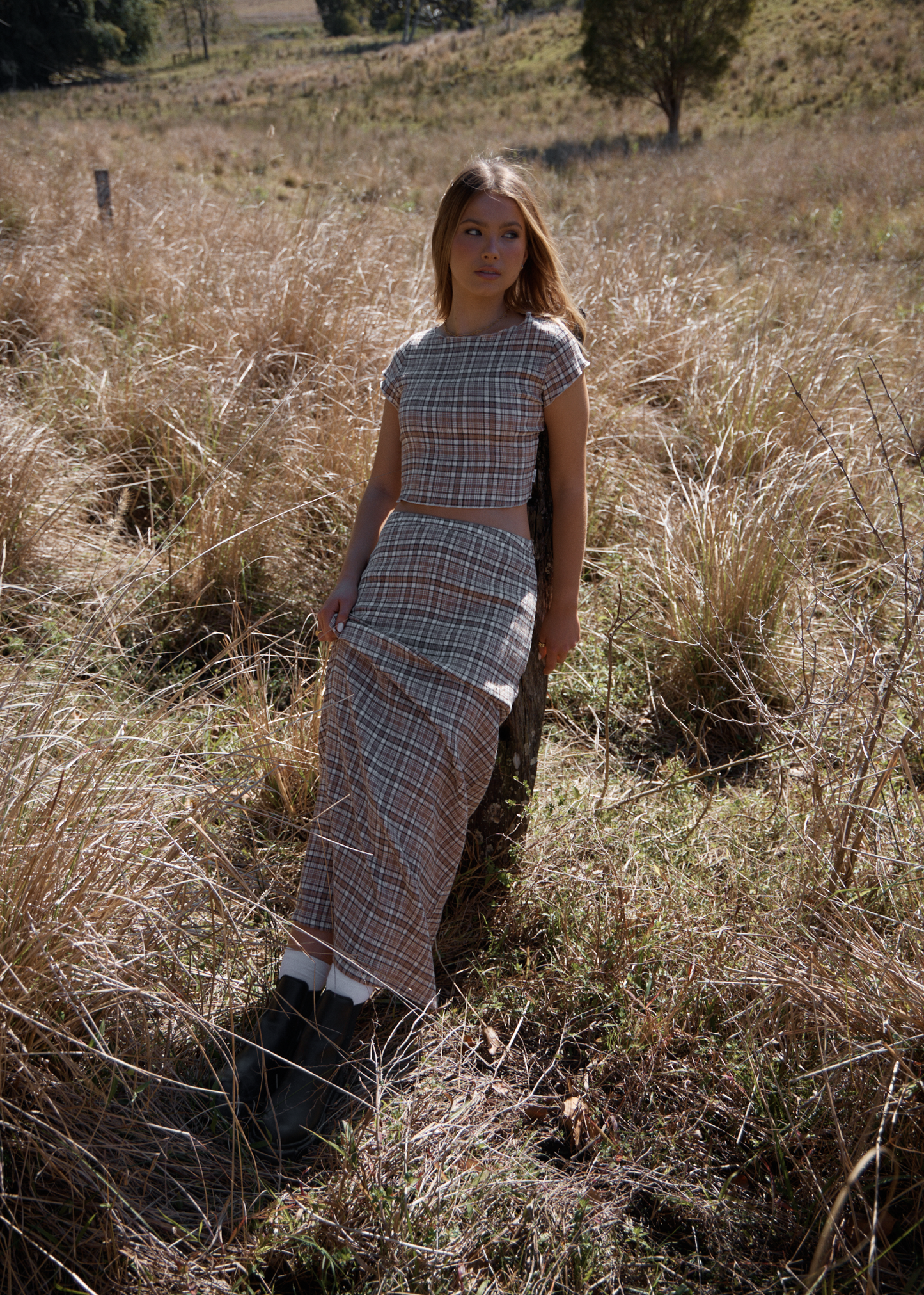 AFENDS Womens Lita - Seersucker Maxi Skirt - Flight Chai Check