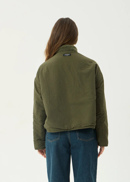 AFENDS Womens Berlin - Reversible Polar Fleece Jacket - Deep Olive