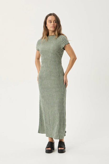 AFENDS Womens Elodie - Seersucker Midi Dress - Base Deep Green Check