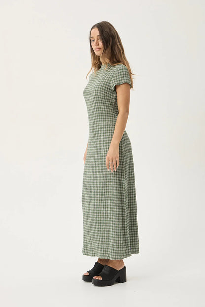 AFENDS Womens Elodie - Seersucker Midi Dress - Base Deep Green Check