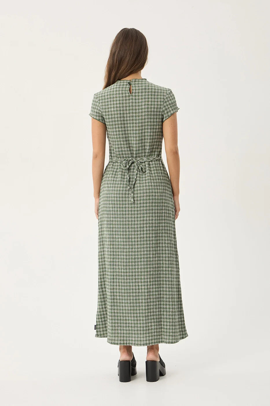 AFENDS Womens Elodie - Seersucker Midi Dress - Base Deep Green Check