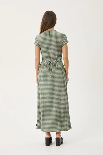 AFENDS Womens Elodie - Seersucker Midi Dress - Base Deep Green Check