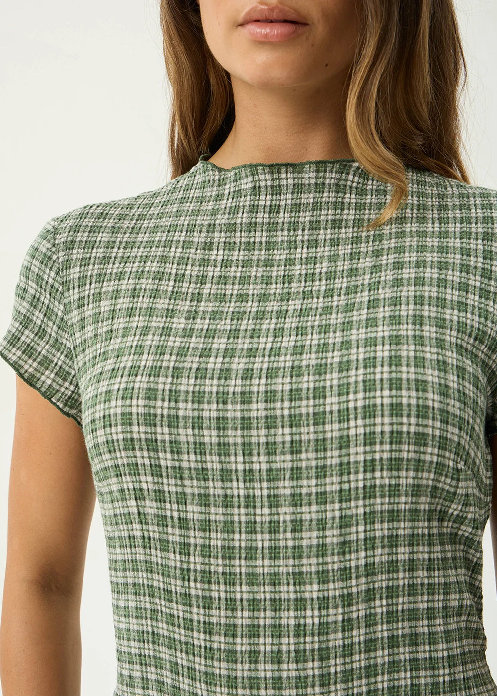 AFENDS Womens Elodie - Seersucker Midi Dress - Base Deep Green Check