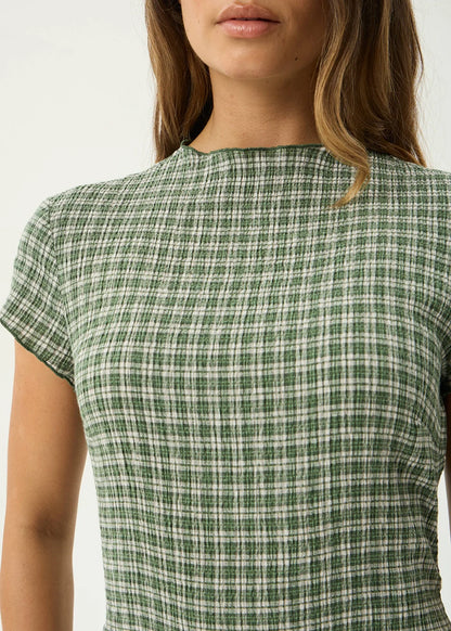 AFENDS Womens Elodie - Seersucker Midi Dress - Base Deep Green Check