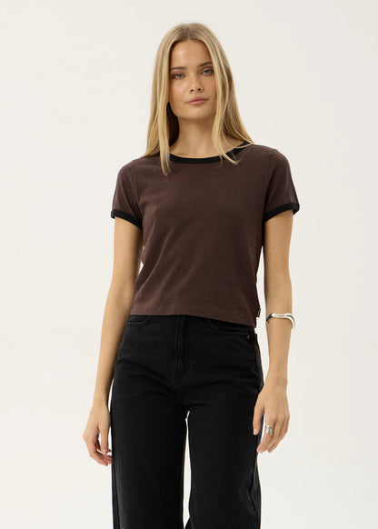 AFENDS Womens Carmen - Baby Ringer Tee - Coffee / Black