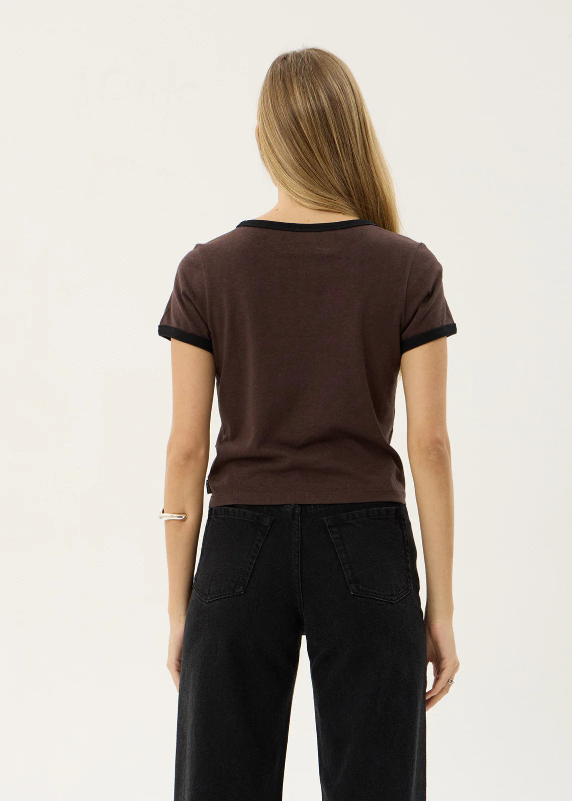 AFENDS Womens Carmen - Baby Ringer Tee - Coffee / Black
