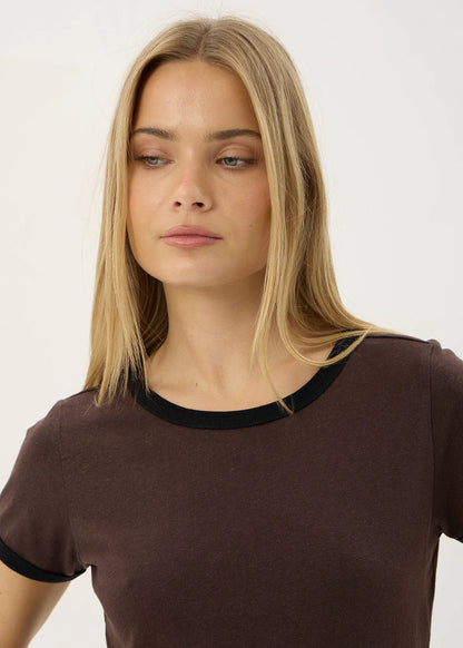 AFENDS Womens Carmen - Baby Ringer Tee - Coffee / Black