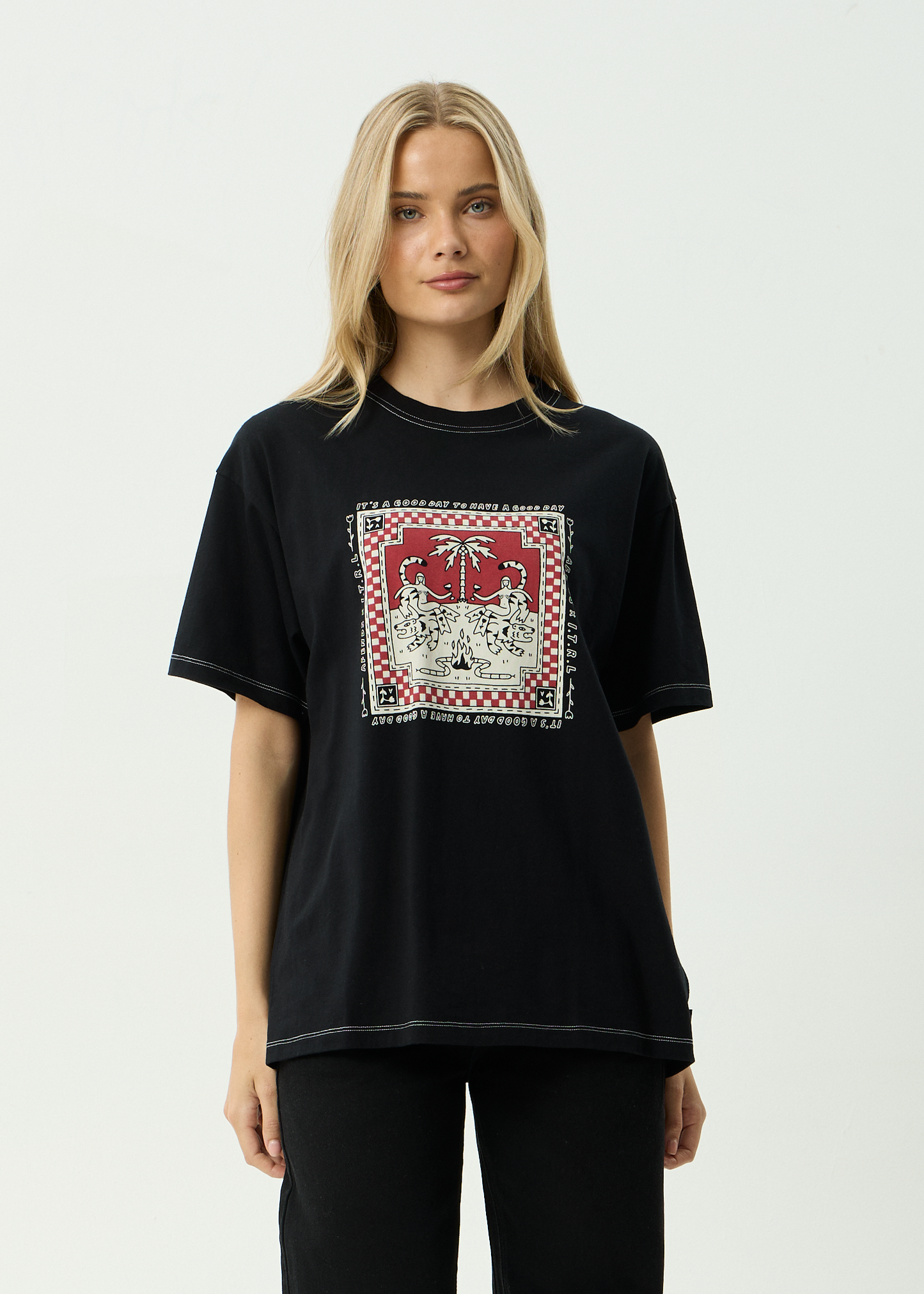 AFENDS Womens Have A Good Day - Oversized Tee - Black