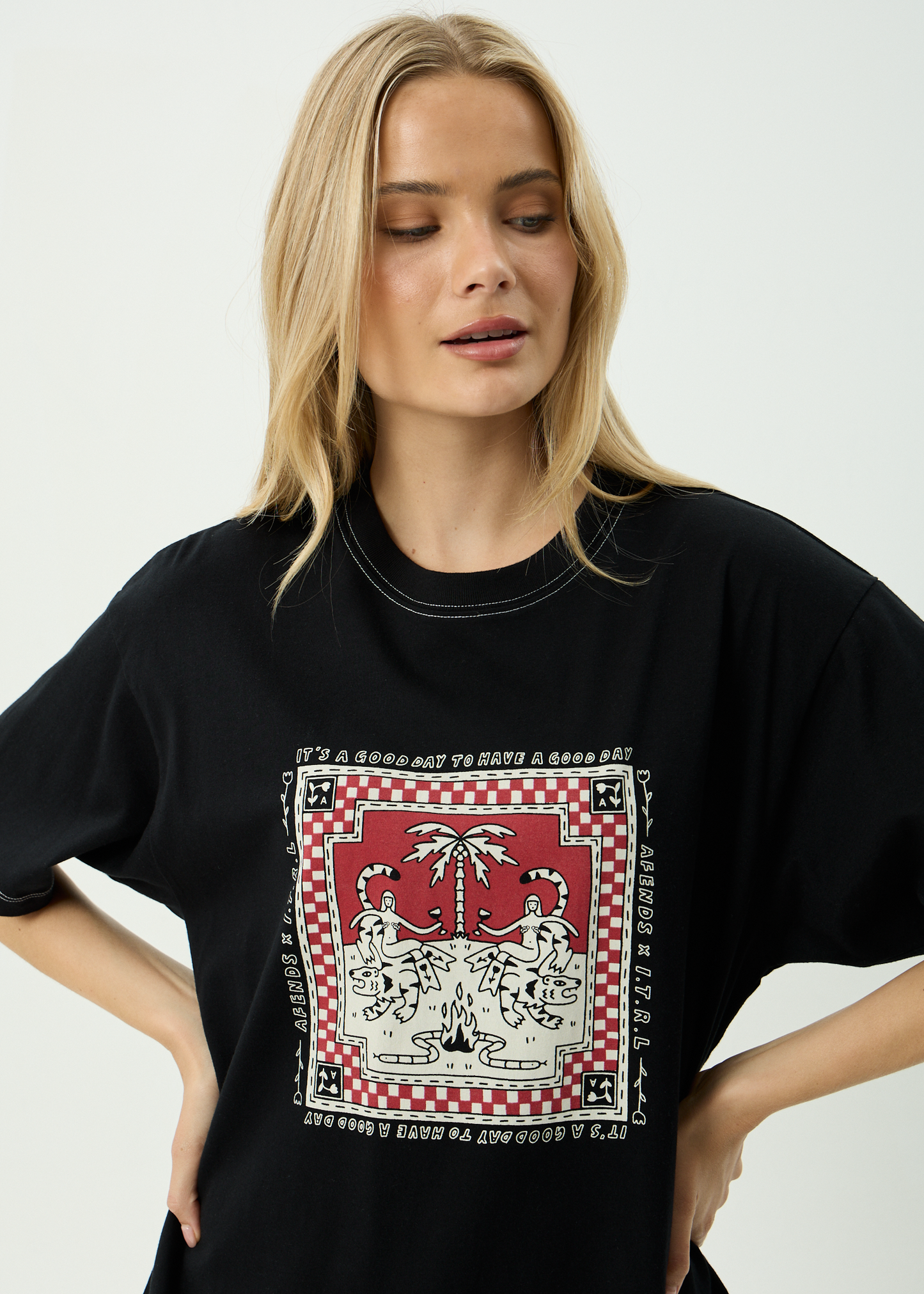 AFENDS Womens Have A Good Day - Oversized Tee - Black