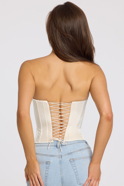 Satin Lace-Up Corset Top in Ivory
