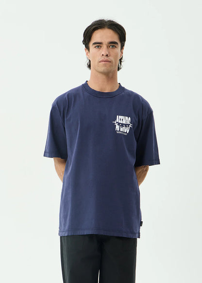 AFENDS Mens Bad Dog - Heavyweight Boxy Tee - Washed Deep Sea