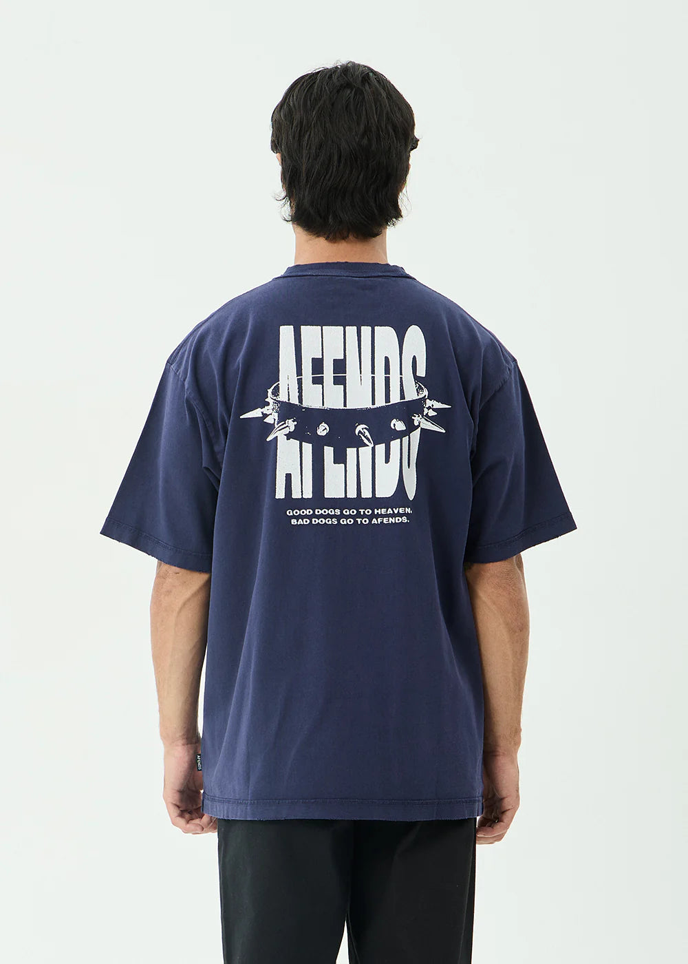 AFENDS Mens Bad Dog - Heavyweight Boxy Tee - Washed Deep Sea