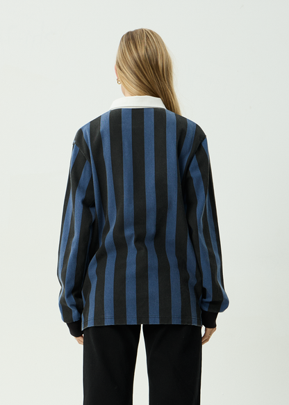 AFENDS Mens Angel Boy - Rugby Long Sleeve Tee - Black Stripe