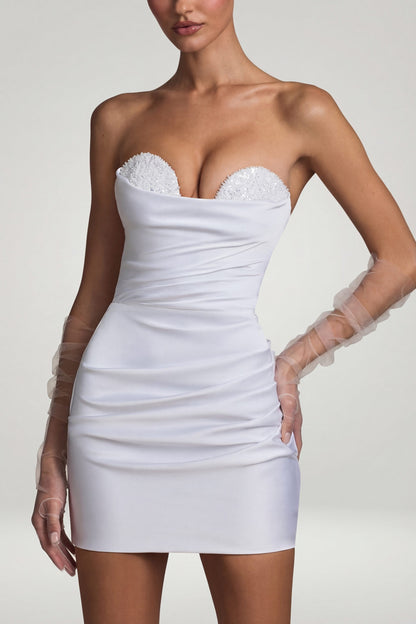 Ruched Corset Mini Dress in White
