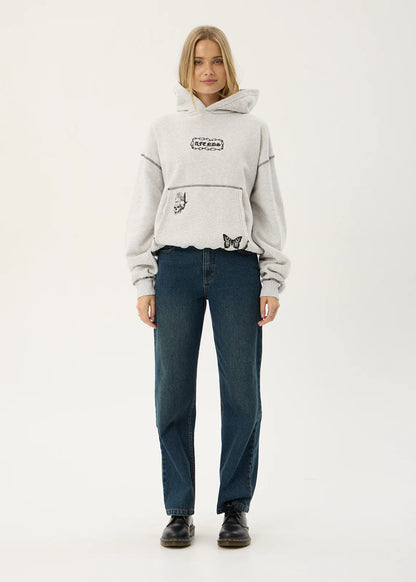 AFENDS Mens Spiritual - Distressed Boxy Hood - Grey Marle