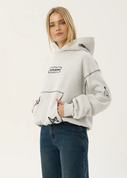 AFENDS Mens Spiritual - Distressed Boxy Hood - Grey Marle