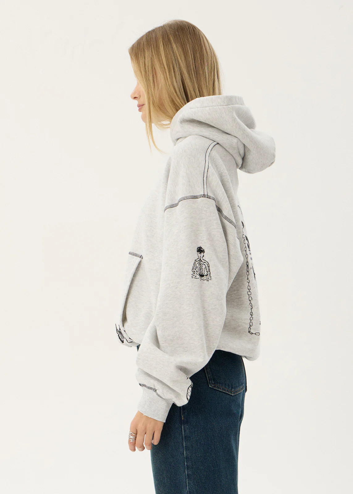 AFENDS Mens Spiritual - Distressed Boxy Hood - Grey Marle