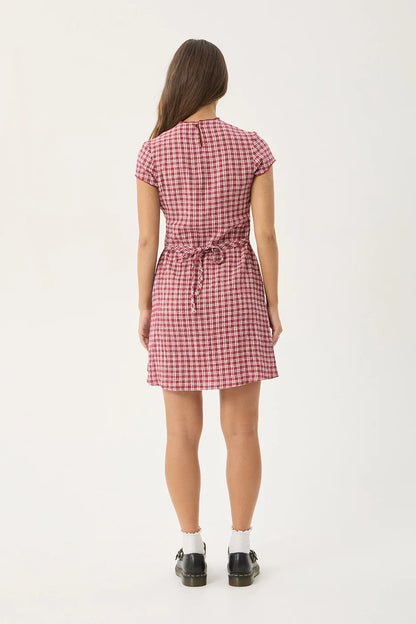 AFENDS Womens Elodie - Seersucker Mini Dress - Base Burgundy Check