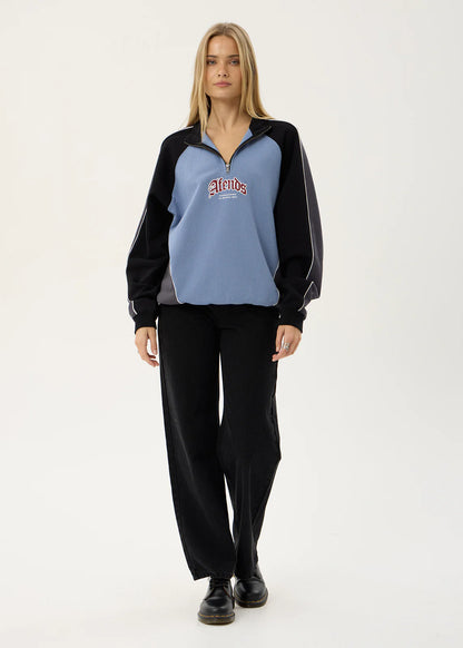 AFENDS Mens Occupancy - Paneled Quarter Zip Jumper - Slate Blue