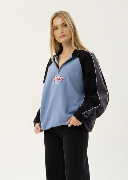 AFENDS Mens Occupancy - Paneled Quarter Zip Jumper - Slate Blue