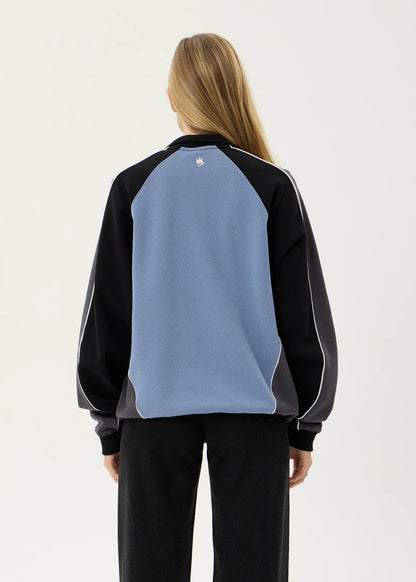 AFENDS Mens Occupancy - Paneled Quarter Zip Jumper - Slate Blue