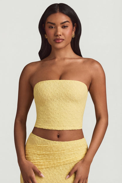 Ruched Strapless Lace Top in Pastel Yellow
