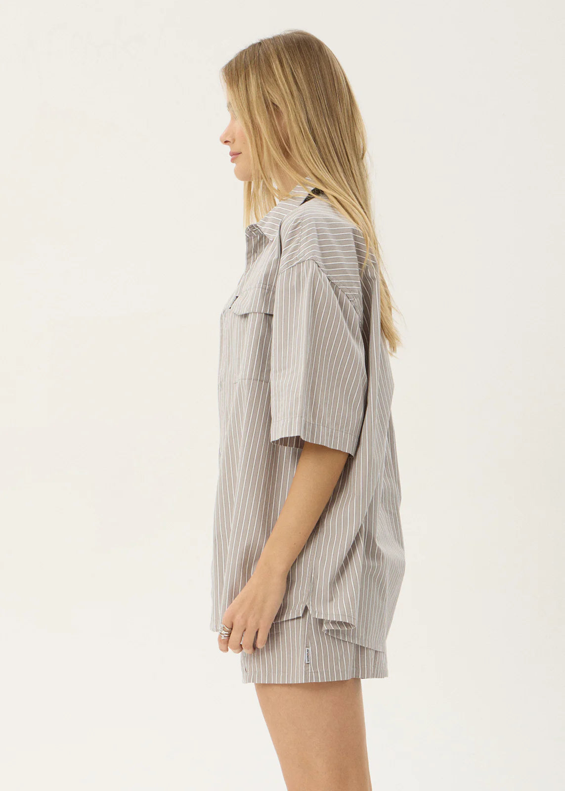 AFENDS Mens Lennox - Short Sleeve Shirt - Olive Stripe