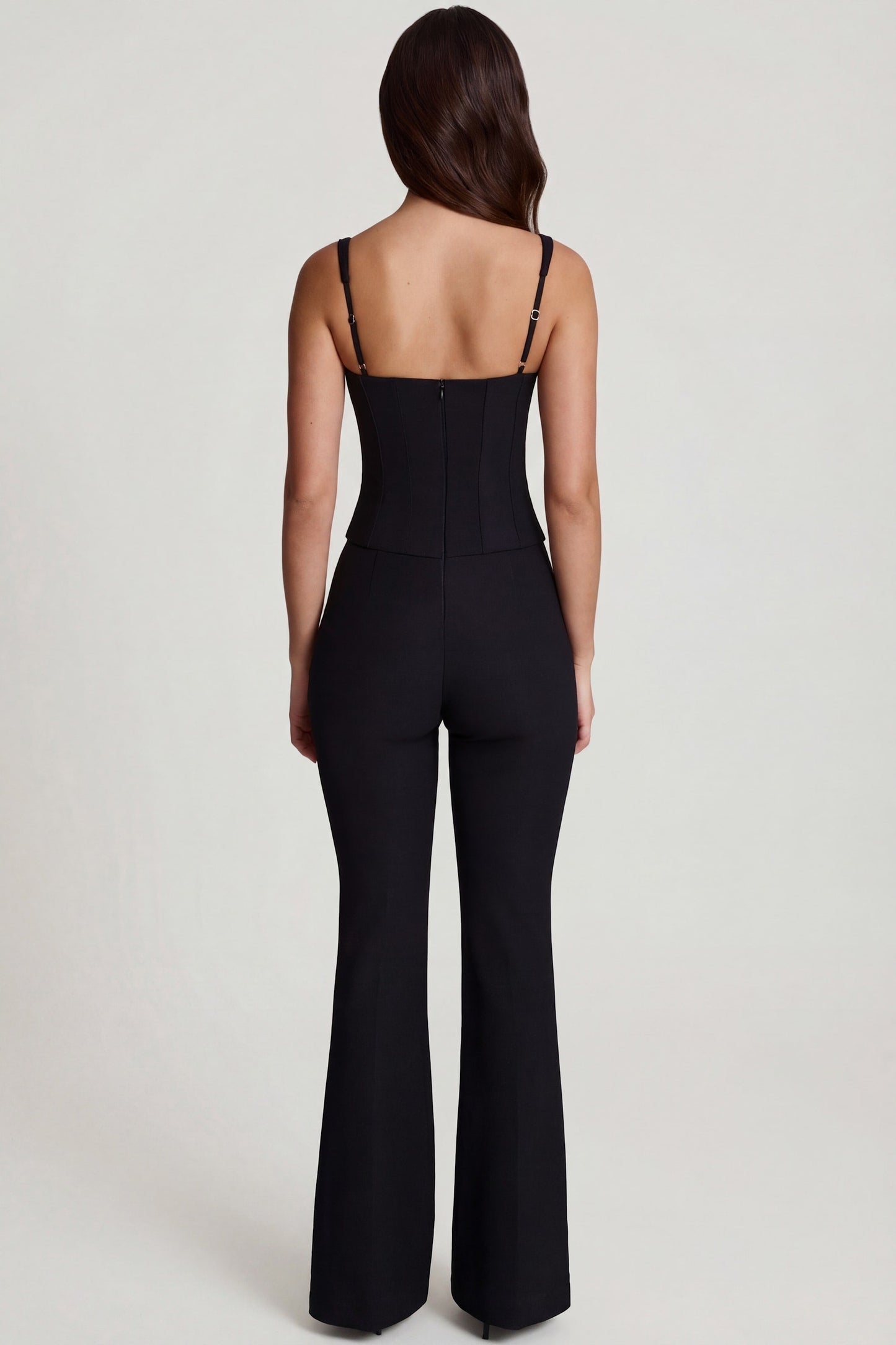 Scoop-Neck Corset Flared Leg Jumpsuit in Black