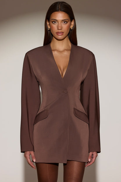 Single-Breasted Blazer Mini Dress in Chocolate Brown
