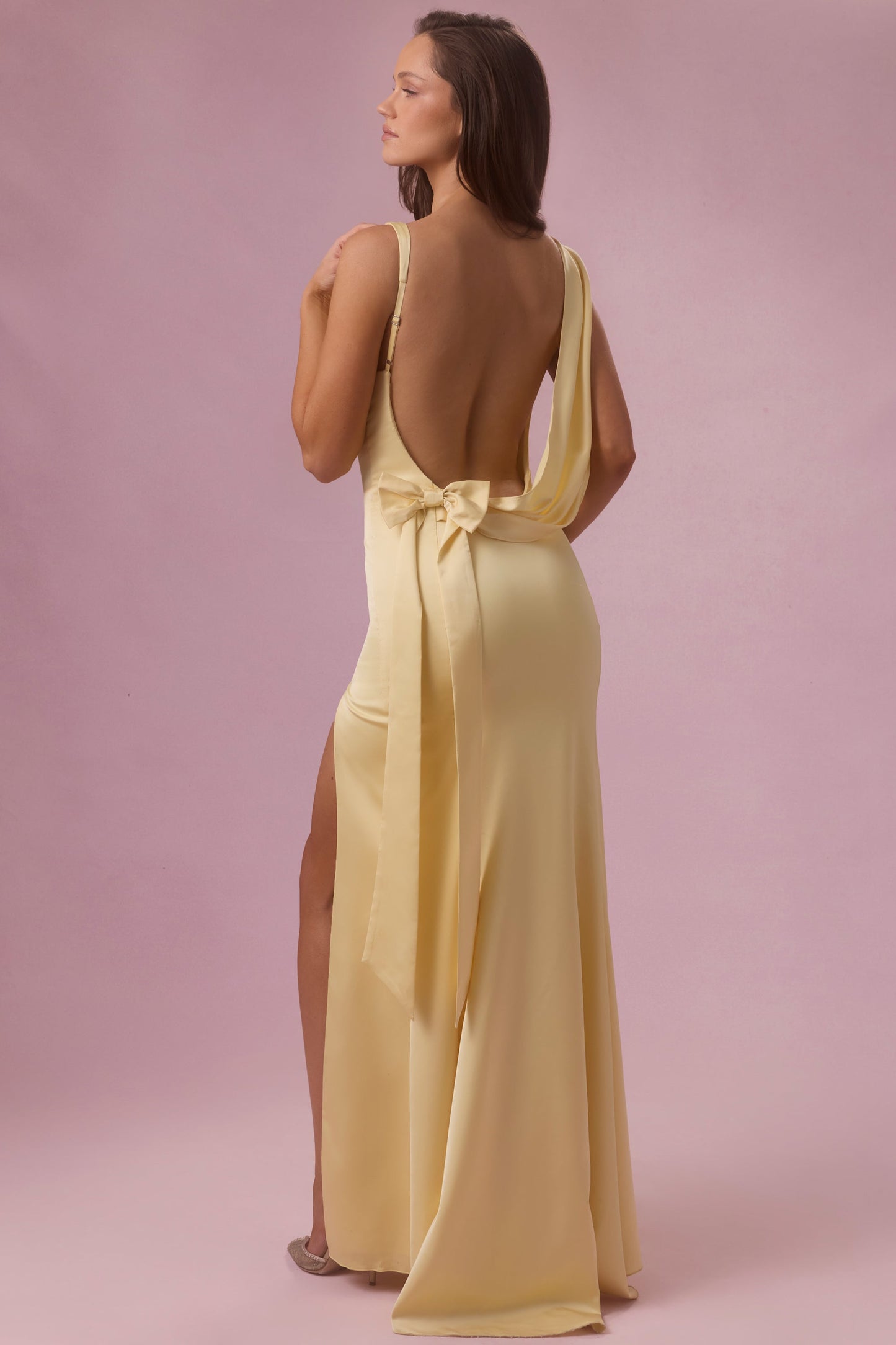 Satin Draped Bridesmaid Dress in Butter