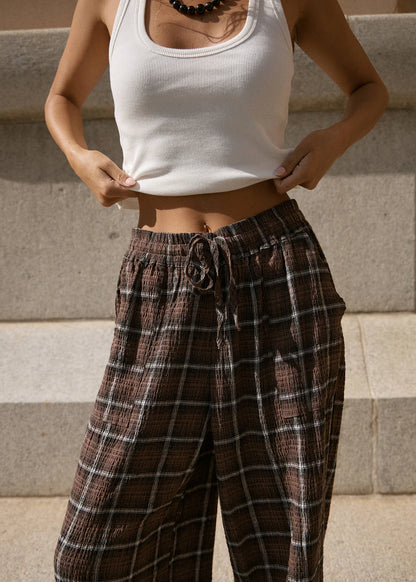 AFENDS Womens Reverie - Seersucker Pant - Coffee Check