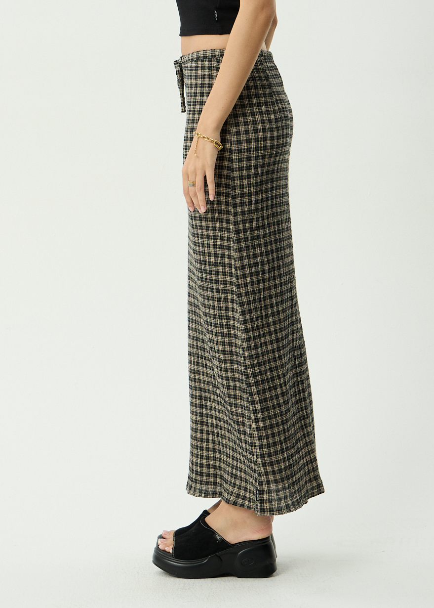 AFENDS Womens Frida -  Seersucker Maxi Skirt - Tan / Olive Check