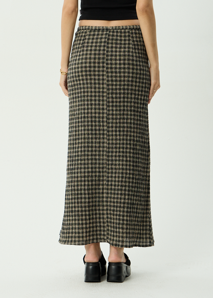 AFENDS Womens Frida -  Seersucker Maxi Skirt - Tan / Olive Check