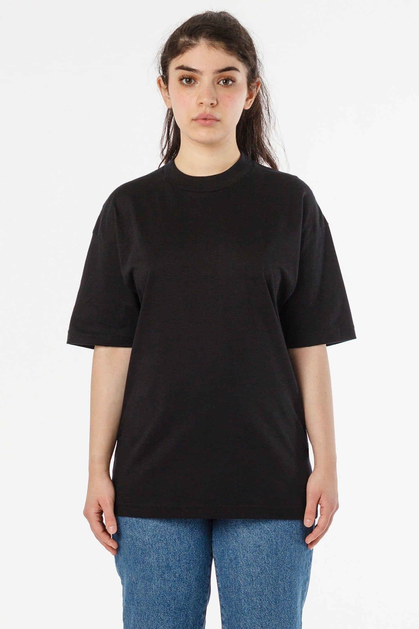 2017MN - 6.0oz Mock Crew Neck Heavy Combed Cotton T-Shirt