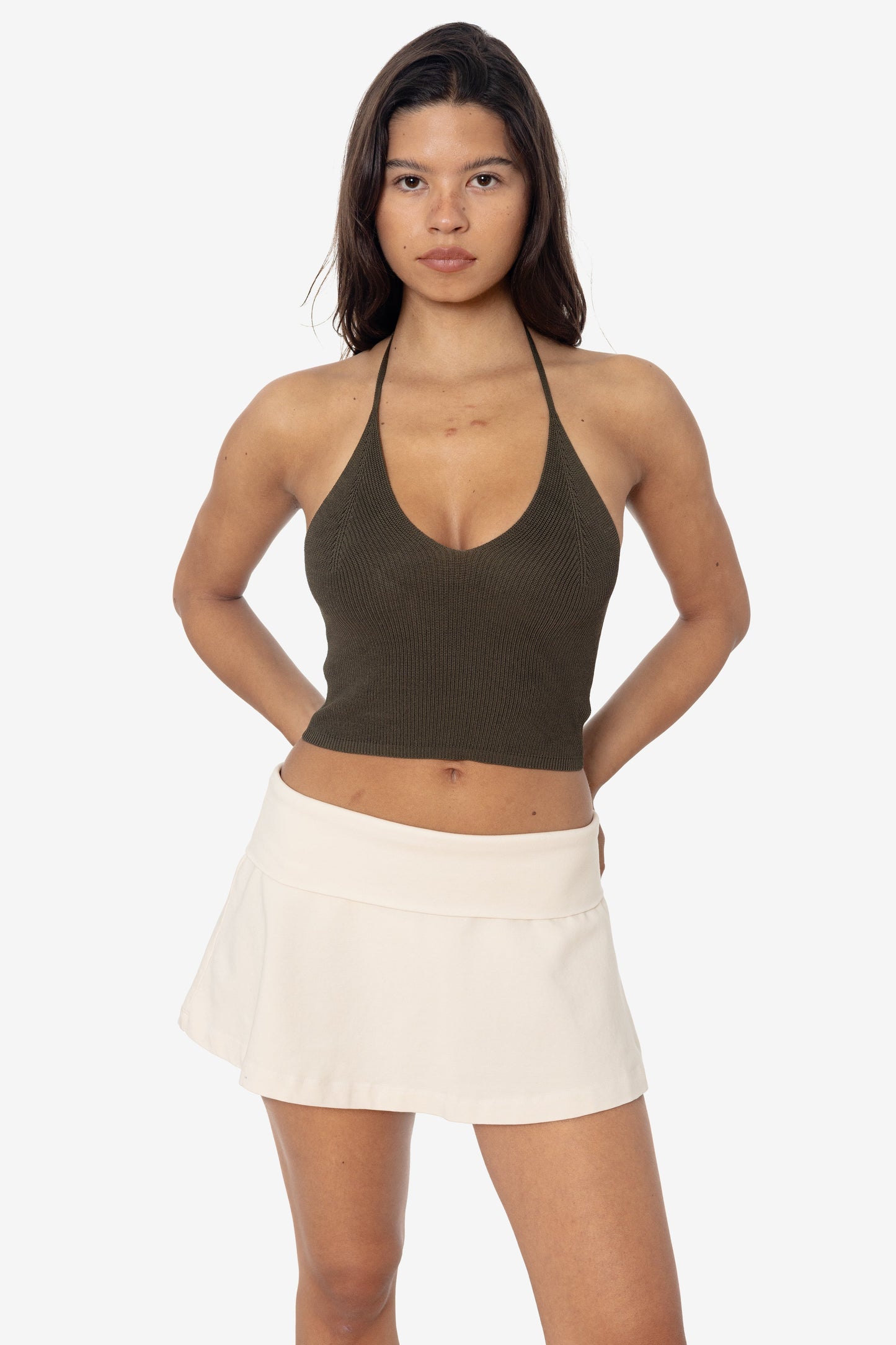RFK406 - Viscose Nylon Cropped V-Neck Halter Top